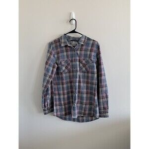 Puck Women’s Blue Pink Plaid Button Shirt Cotton Blend Size Medium